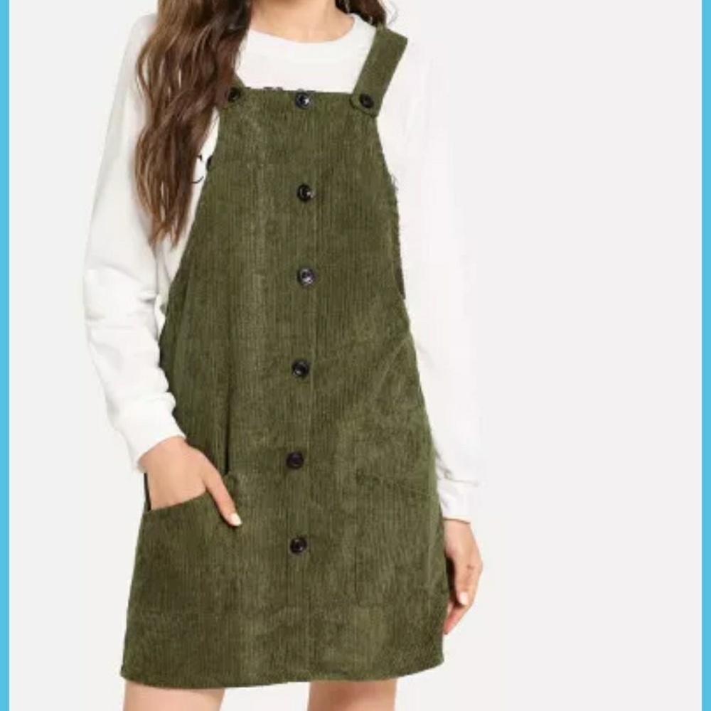 LAST ONE + FREE GIFT Olive Button Corduroy Dress - Picture 2 of 7